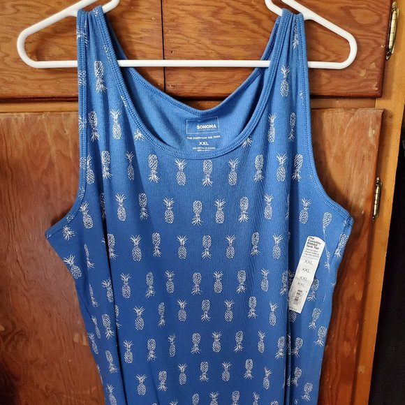 *SOLD* NEW SONOMA Blue Pineapple Print Ribbed Tank XXL - Picture 1 of 2